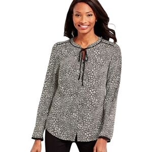 Talbots Black and White Jewel neckline Bow-tie Blouse